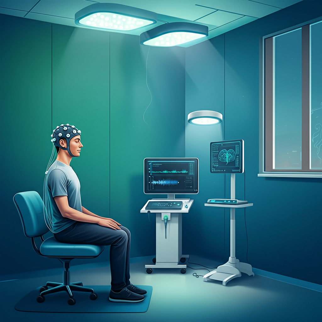 a man sitting for neurofeedback treatment
